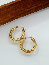 Load image into Gallery viewer, Yellow Gold Etched Rope Huggie Hoop Earrings
