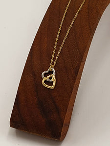Two Tone Gold Double Heart Necklace
