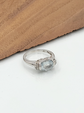 Load image into Gallery viewer, Silver Aquamarine with Diamond Accent Ring
