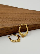 Load image into Gallery viewer, Yellow Gold Claddagh Heart Huggie Hoop Earrings
