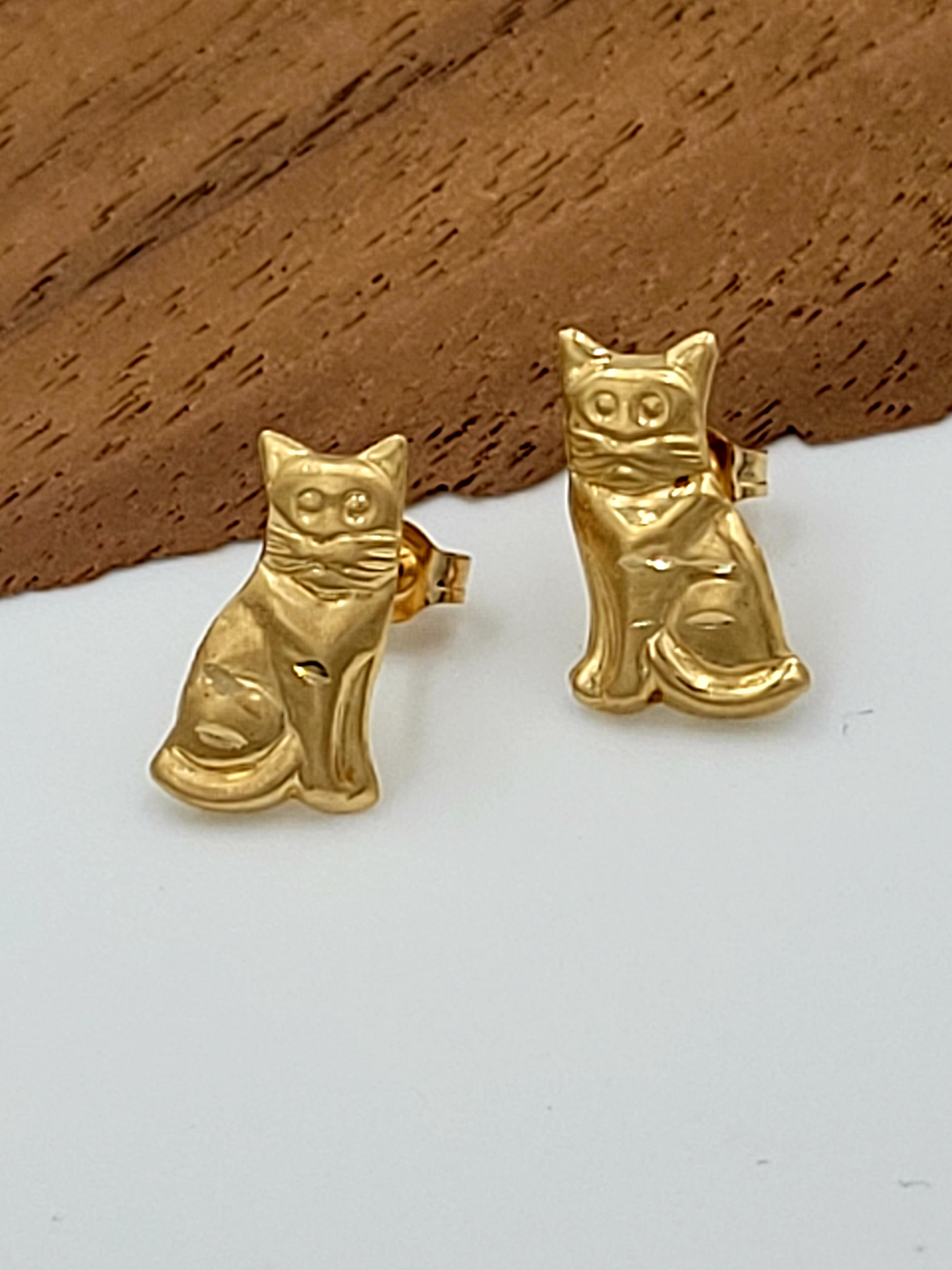 Australian Solid Opal Kitty Cat Earrings 14k Gold  The Wind Opal