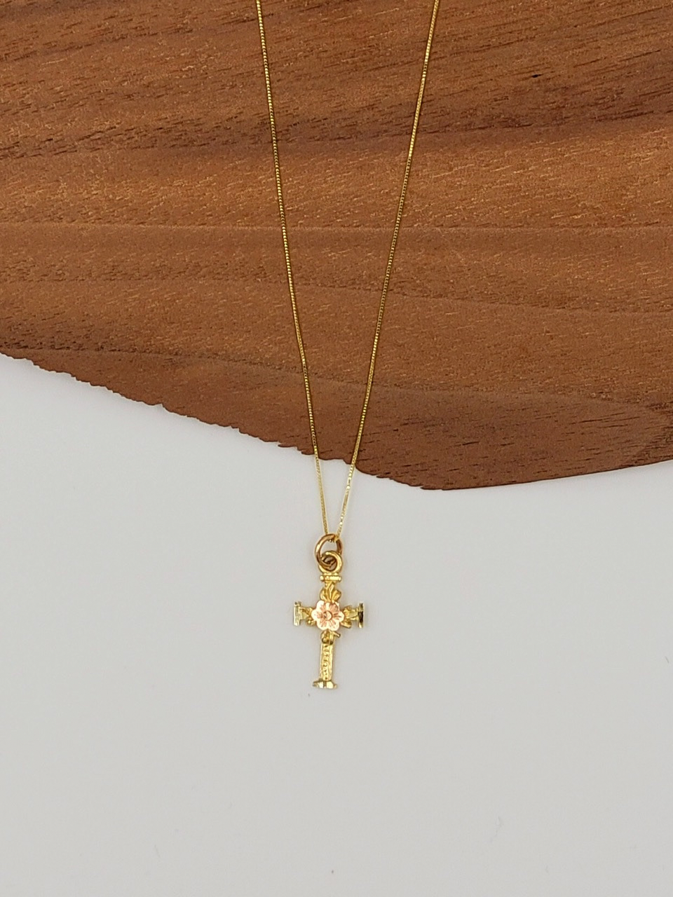 Tri Color Art Nouveau Cross Necklace ReSpun Retro