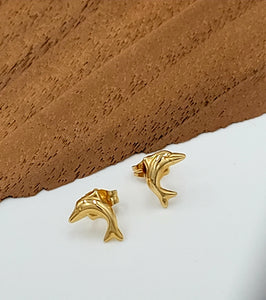 Gold Dolphin Stud Earrings