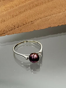 White Gold Tahitian South Sea Pearl with Diamond Accent Ring