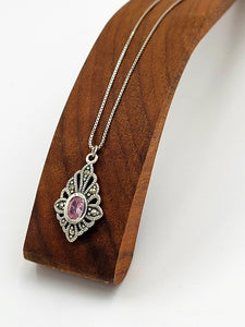 Silver Art Deco Pink Topaz Necklace