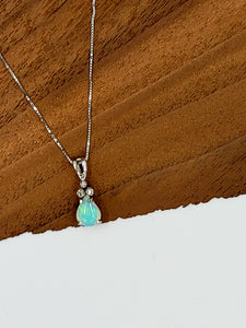 White Gold Australian Opal with Diamond Crown Necklace