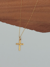 Load image into Gallery viewer, Small Art Deco Gold Cross Necklace
