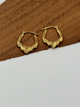 Load image into Gallery viewer, Yellow Gold Claddagh Heart Huggie Hoop Earrings
