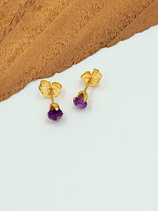 Gold Amethyst Post Earrings