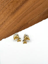 Load image into Gallery viewer, Two Tone Gold Double Dolphin Stud Earrings
