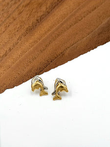 Two Tone Gold Double Dolphin Stud Earrings