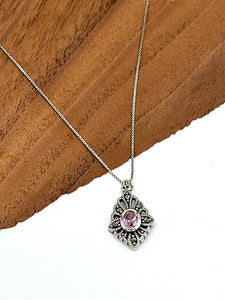Silver Art Deco Pink Topaz Necklace