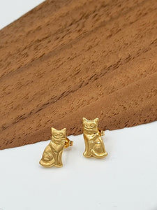 Gold Cat Stud Earrings