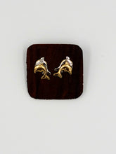 Load image into Gallery viewer, Two Tone Gold Double Dolphin Stud Earrings
