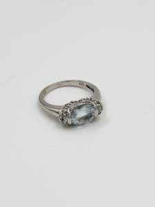 Silver Aquamarine with Diamond Accent Ring