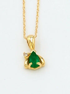Tear Drop Emerald with Diamond Accent Necklace